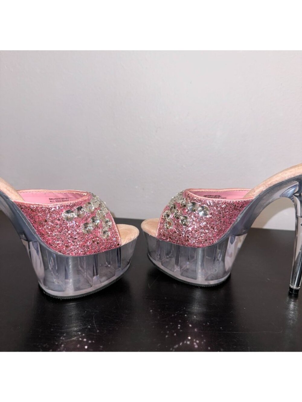 Pleaser Size 8 Barbiecore Pink Glitter Y2K Exotic Dancer Drag 6" Platform Mules - Picture 7 of 9